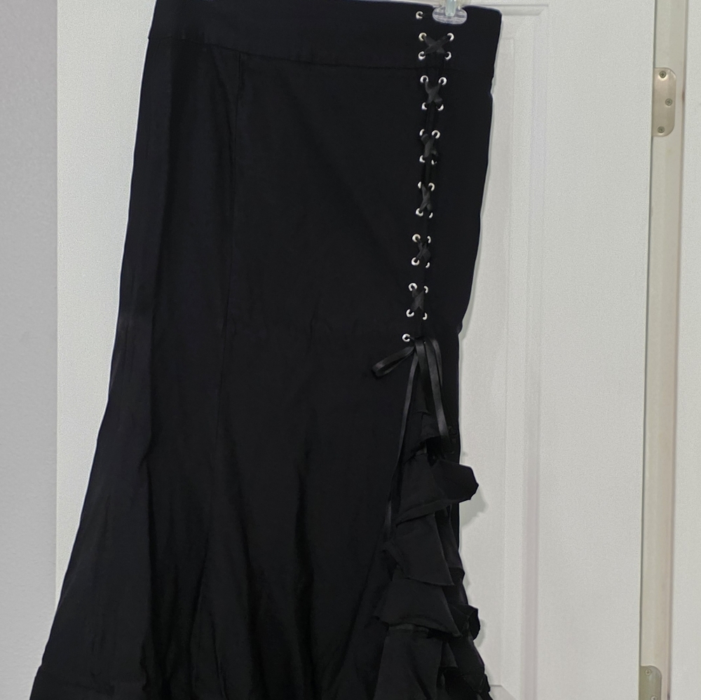 Black Ruffled Skirt with Lace-Up Detail